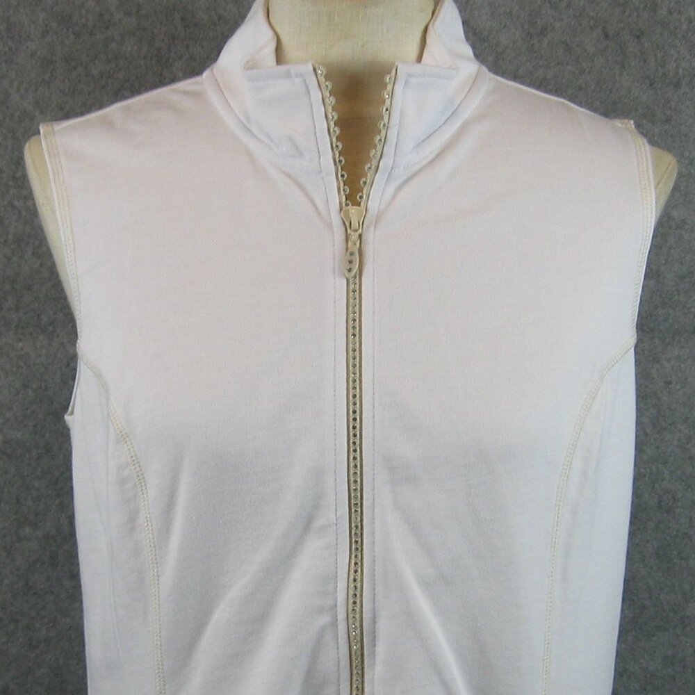 Quacker Factory Vest Size S Rhinestone Zip White - Picture 2 of 4